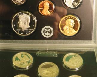 Lot 47. 2012 US Mint Silver Proof Set and Proofs of Four Presidential $1 brass-clad coins