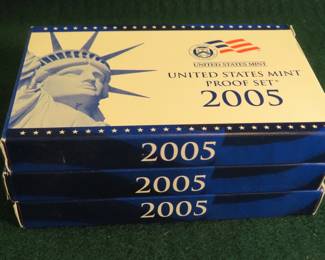 Lot 42. Three 2005 US Mint Proof Sets