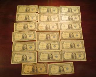 Lot 32. Twenty $1 Silver Certificates: 10 from 1935 and 10 from 1957