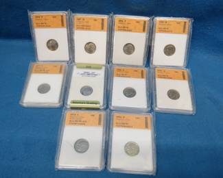 Lot 175. Ten Roosevelt post-1964 slabbed and graded Dimes. See photos for dates and grades