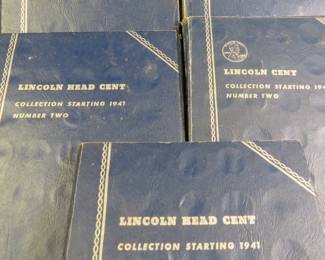 Lot 13. Five Lincoln Penny Folders and Pennies starting in 1941.