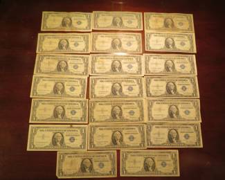 Lot 31. Twenty $1 Silver Certificates: 10 from 1935 and 10 from 1957