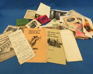 Lot 231. Mixed ephemera including old legal documents, souvenir photo cards, arrowhead guide books, and more