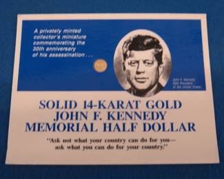 Lot 210. Tiny (Approx. 3/8" dia.) Solid 14-Karat Gold JFK Memorial Half Dollar