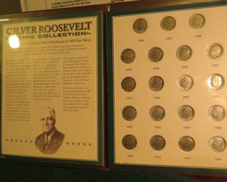Lot 2. Silver Roosevelt Dime Collection (19 dimes) 1946 through 1964 in an attractive and informative folder.