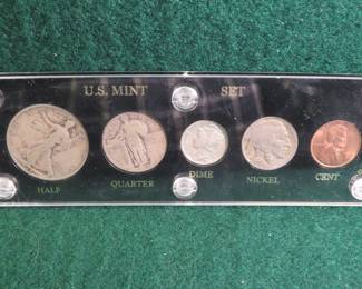 Lot 3. 1930 US Mint Set: Half Dollar, Quarter Dime, Nickel and Penny