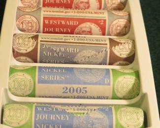 Lot 50. Five bank-rolled uncirculated $2 rolls of Jefferson Westward Journey Nickels.