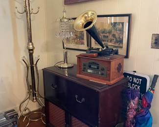 Vintage Radio / Record Player also reproduction Cylinder / cassette player, brass Coat Rack