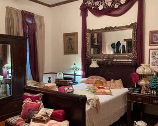 Antique Oak Bed with mattress , large Mirror 