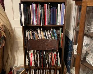 Lots of Books, cane bottom chair, oyster plate 