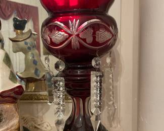 Ruby Red Bohemian cut to clear mantle lustres, prisms are as is 