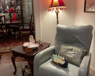 Leather Rocker Recliner by Palliser.  Contemporary End Table, one of several floor lamps 