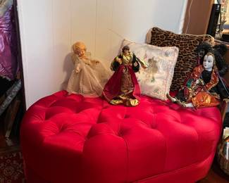 Red tufted Ottoman