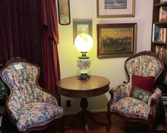 Matching Victorian Parlor Chairs from Louisiana, owner had reupholstered with 500.00 fabric. 