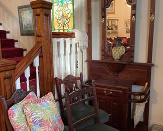 Hall Tree, Victorian Chairs 