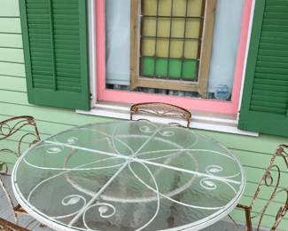 Very nice Patio Table, Chairs sold separately and need a little paint.  