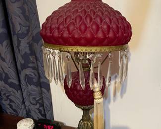 Red Diamond Quilted Lamp with Prisms 