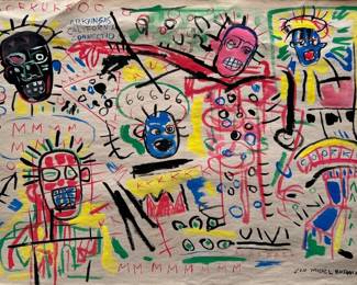 Basquiat watercolor and drawing and framed