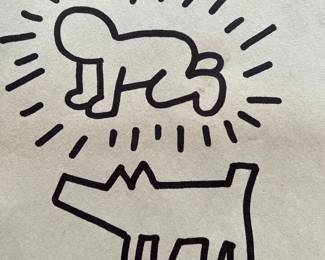 Keith Haring drawing on vintage paper and framed