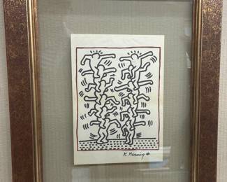KEITH HARING SIGNED AND FRAMED DRAWING