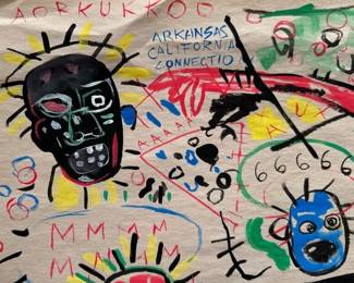 Basquait drawing watercolor framed