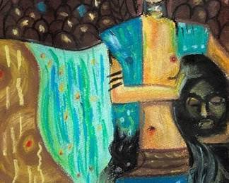 Painting on vintage paper and framed