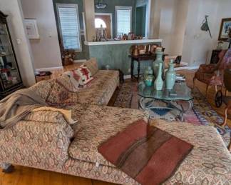 Sectional sofa and glass topped coffee table