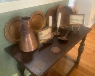 Antique copper, antique English table with lovely patina