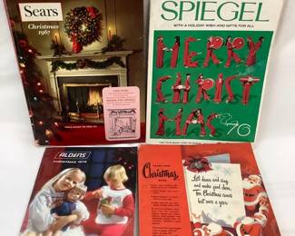 BIHY825 Vintage Christmas Catalogs Assortment of vintage Christmas catalogs. Includes 1976 Spiegal catalog, 1972 Alden's catalog, and Sears 1967 and 1948.
