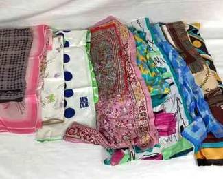BIHY110 Vintage Designer Silk Scarf Collection A collection of silk scarves. Includes an Ann Klein, 2 Oscars, a Miss Dior with Seahawks colors, a Vera scarf, and more. Every scarf is made with silk, except one.&nbsp;
