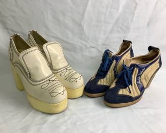 BIHY801 Vintage Valentino And John Hardy Platform Shoes Two pairs of vintage luxury shoes. One pair of size and 8 1/2 Valentinos, one pair of Tom Hardys with no shoes size listed.
