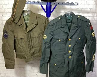BIHY115 Vintage Army Dress Uniform Jackets Two vintage army dress uniform jackets with matching hats.&nbsp;
