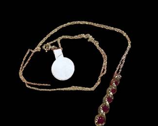 10K GOLD Necklace with 10K GOLD Ruby and Diamond Pendant