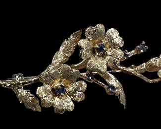 Vintage 10K GOLD and Sapphire Brooch