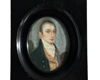 Victorian MINIATURE Hand Painted Portrait on IVORY of Gentleman in Wood Frame