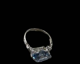 10K GOLD Ring with Square Cut Aquamarine by J.M. FOX