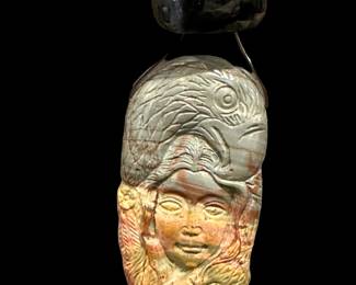 Beaded Necklace with Native American Carved Stone