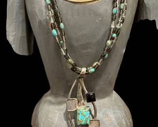 JAY KING Turquoise, Smoky Quartz, and Sterling SILVER Necklace with Pendant
