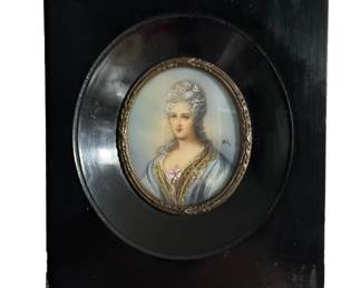 Victorian MINIATURE Hand Painted Portrait on IVORY of Lady in Wood Frame