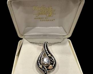 12K GOLD and Sterling Silver Pendant with Absolute Diamond on Sterling Silver Necklace