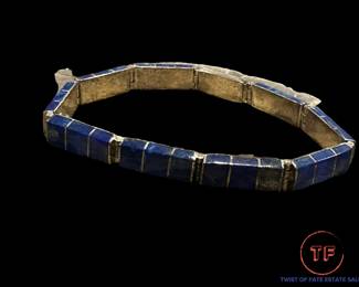 Sterling SILVER and Lapis Hinged Bracelet