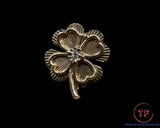 14K GOLD and Diamond Clover Brooch