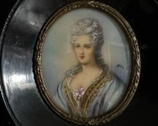 Victorian MINIATURE Hand Painted Portrait on IVORY of Lady in Wood Frame