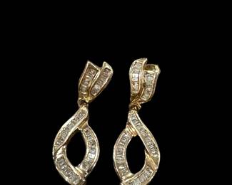 10K GOLD and Channel Set Baguette Diamond Earrings