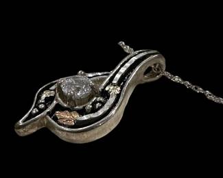 12K GOLD and Sterling Silver Pendant with Absolute Diamond on Sterling Silver Necklace