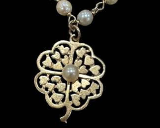 14K GOLD and Pearl Pendant with Gold Filled Bracelet