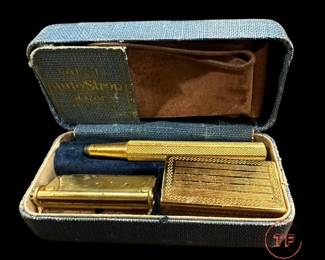 Vintage 1930s Gillette Made Valet Auto Strop Single Edge Gold Safety Razor In Original Box