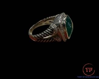 14K GOLD and Sterling SILVER Ring with Green Glass Stone