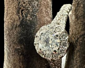 14K White GOLD Halo Style Diamond Ring - .98 Total Carats