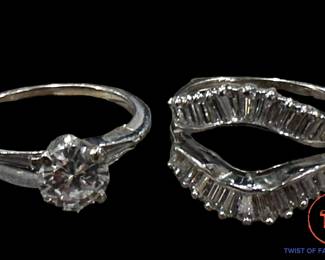 14K White GOLD 3 Diamond Engagement Rings - Total of 2.6 Carats